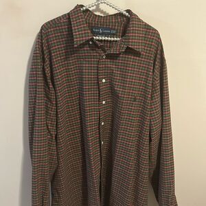 Ralph Lauren Long Sleeve Button Down. Christmas Colors Plaid Red and Green. 2XLT